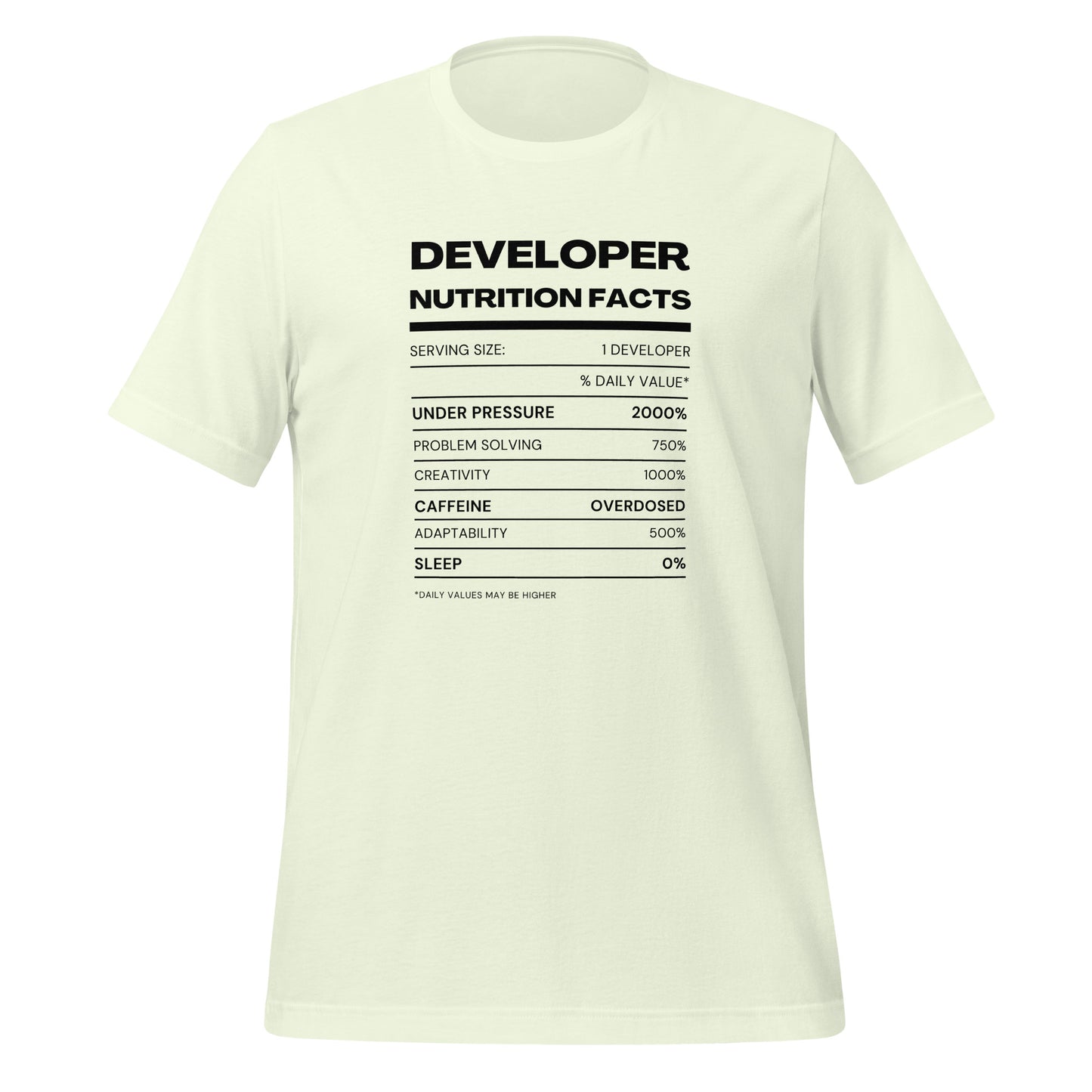 Funny Developer Nutrition Facts Tech Unisex T-Shirt