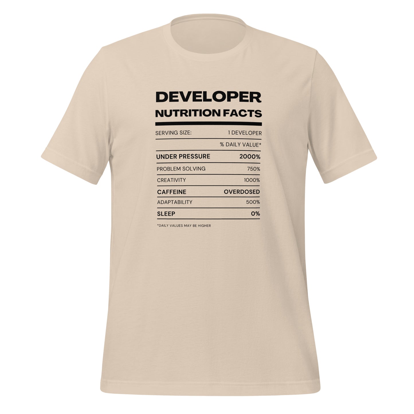 Funny Developer Nutrition Facts Tech Unisex T-Shirt