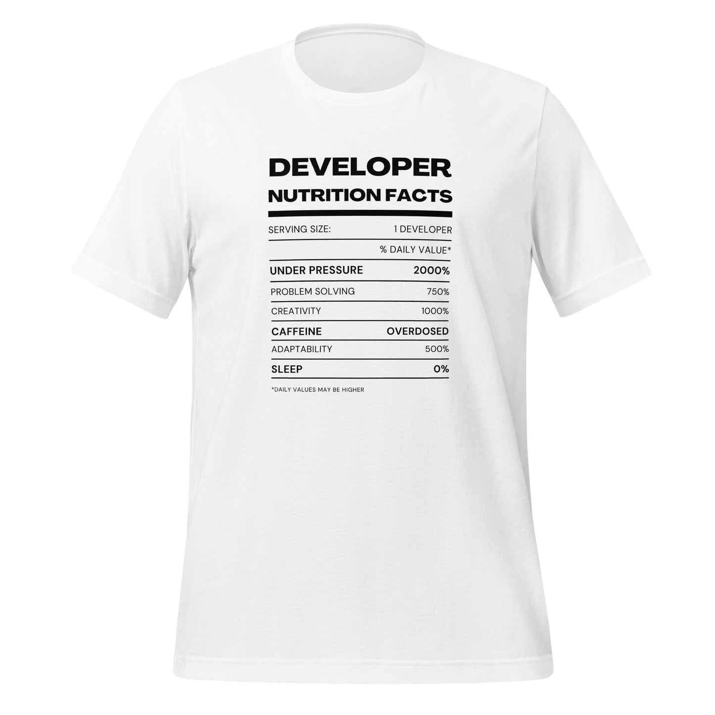 Funny Developer Nutrition Facts Tech Unisex T-Shirt